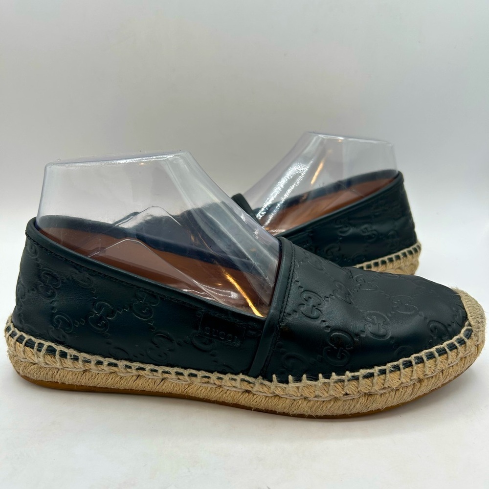 GUCCI  Signature GG Leather Espadrilles Flats Women’s US 7 1/2 Black, GUCCISSIMA - Picture 6 of 16